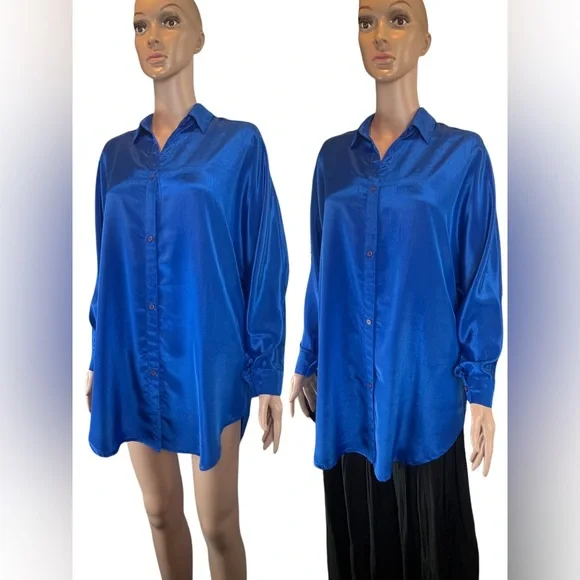 AnNa Clothing Tunic Long Sleeve Button Down, Blue |2X - Picture 11 of 16